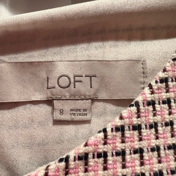 LOFT Pink and Black Houndstooth Sleeveless Fringe Bottom Dress Size 8 EUC - Picture 3 of 6